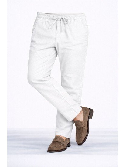 7098-NTWRK Beyaz Regular Fit Keten Pantolon