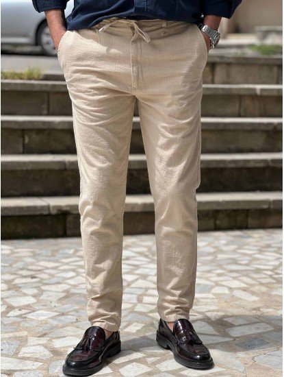 7099-NTWRK Gamel Rengi Regular Fit Keten Pantolon