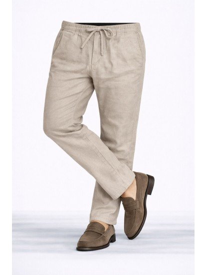 7099-NTWRK Gamel Rengi Regular Fit Keten Pantolon