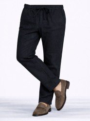 7100-NTWRK Siyah Regular Fit Keten Pantolon