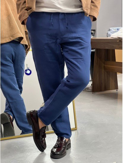 7122-BYMN Comfort Fit İndigo Müslin Pantolon 