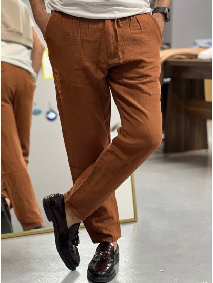 7126-BYMN Comfort Fit Kremit Müslin Pantolon 