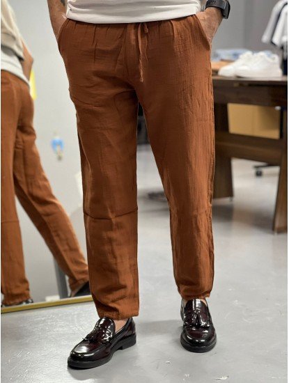 7126-BYMN Comfort Fit Kremit Müslin Pantolon 