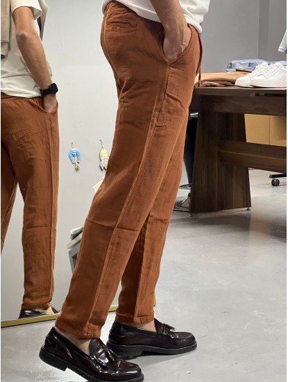 7126-BYMN Comfort Fit Kremit Müslin Pantolon 