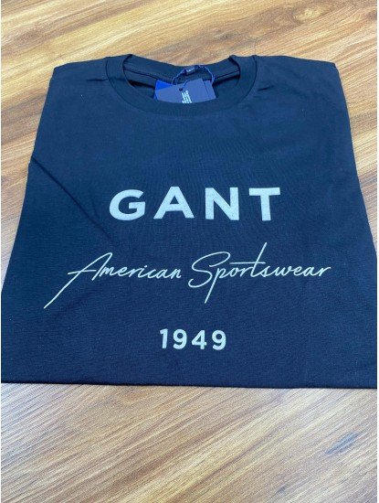 8282-GNT Lacivert Önü Baskılı Bisiklet Yaka Tshirt