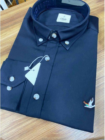 8284-BYMN Koyu Lacivert Comfort Fit Tok Pamuklu Gömlek