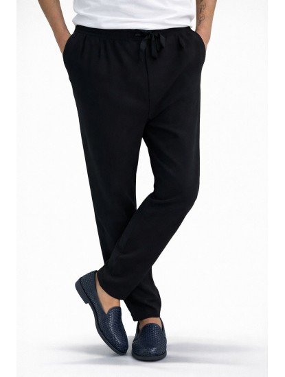 8307-VLBQN Siyah Keten Pantolon