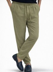 8308-VLBQN Haki Yeşil Keten Pantolon