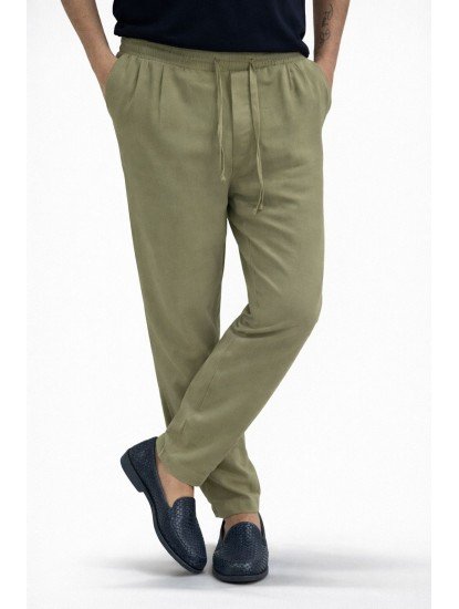 8308-VLBQN Haki Yeşil Keten Pantolon