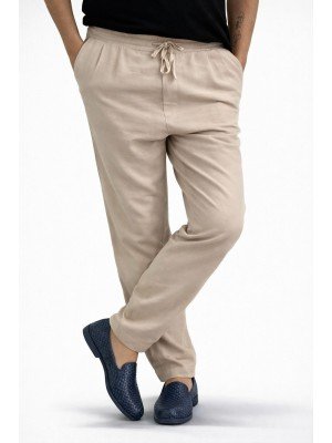 8309-VLBQN Kemik Rengi Keten Pantolon