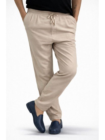 8309-VLBQN Kemik Rengi Keten Pantolon