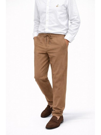 8312-VLBQN Açık Kahve Keten Pantolon