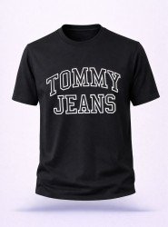 8411-TMY Siyah Önde Tommy Jeans Baskılı Bisiklet Yaka Tshırt