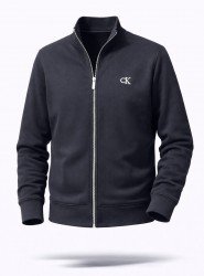 8437-CK Lacivert Sol Önde CK Nakışlı Pike Kumaş Fermuarlı Dik Yaka Sweath