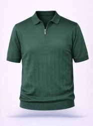 8488-Zilli Koyu Yeşil Yarım Fermuarlı Polo Yaka Kısa Kollu Slim Fit Merserize