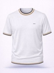 8510-Lora Pıana Beyaz  Bisiklet Yaka Kısa Kollu Slim Fit Merserize