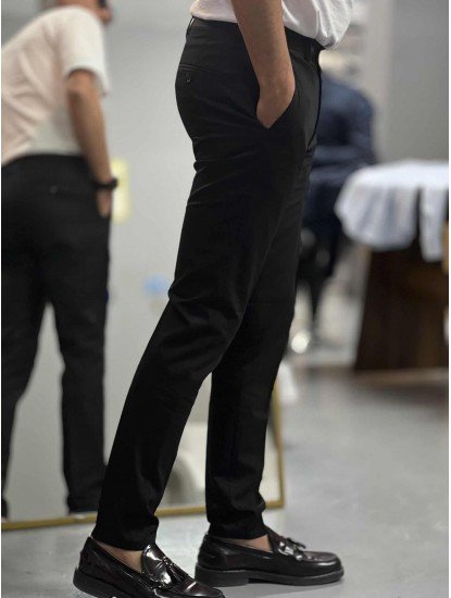 8602-Score Siyah Pamuk Pantolon