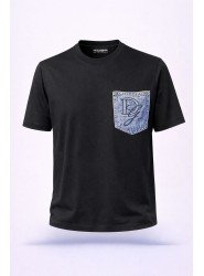 8616-DG Siyah Kot Cepli İşlemeli Bisiklet Yaka Tshırt