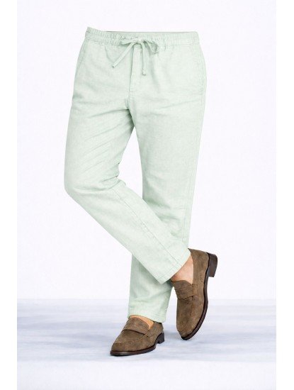 8648-NTWRK A. Yeşil Rengi Regular Fit Keten Pantolon