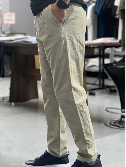8648-NTWRK A. Yeşil Rengi Regular Fit Keten Pantolon