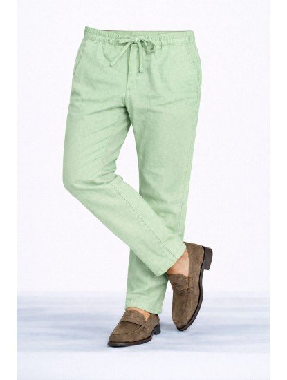 8649-NTWRK Yeşil Rengi Regular Fit Keten Pantolon