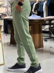 8649-NTWRK Yeşil Rengi Regular Fit Keten Pantolon