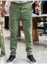 8649-NTWRK Yeşil Rengi Regular Fit Keten Pantolon