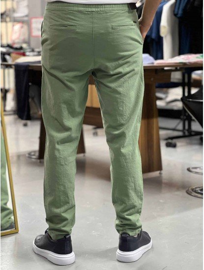 8649-NTWRK Yeşil Rengi Regular Fit Keten Pantolon