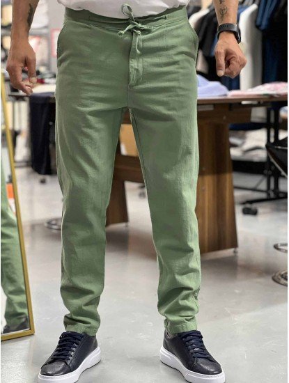 8649-NTWRK Yeşil Rengi Regular Fit Keten Pantolon