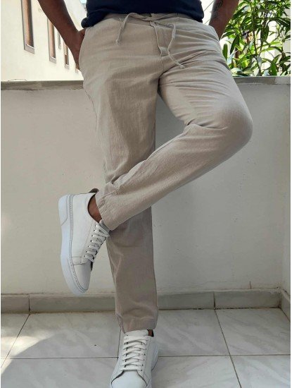 8650-NTWRK Vizon Rengi Regular Fit Keten Pantolon