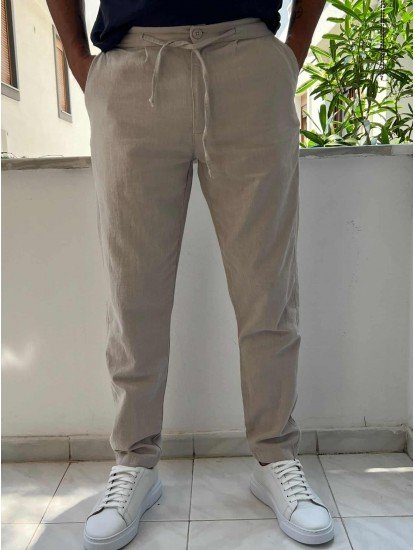 8650-NTWRK Vizon Rengi Regular Fit Keten Pantolon