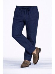 8651-NTWRK İndigo Rengi Regular Fit Keten Pantolon