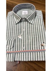8676- BYMN Comfort Fit Yeşil Çizgili Keten Gömlek
