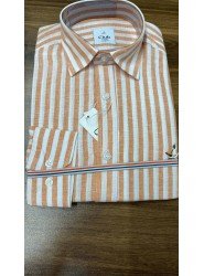 8678- BYMN Comfort Fit Turuncu Çizgili Keten Gömlek