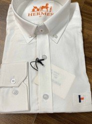 8680- Hermes Slim Fit Beyaz Cebi Nakışlı Oxford Gömlek