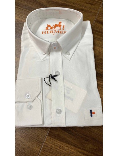 8680- Hermes Slim Fit Beyaz Cebi Nakışlı Oxford Gömlek