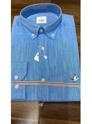 8681- BYMN Comfort Fit Mavi Keten Gömlek