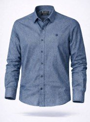 8686- VK K.Mavi Comfort Fit Keten Gömlek