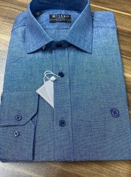 8686- VK K.Mavi Slim Fit Keten Gömlek