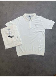 8687- BYMN Ekru Fermuarlı Triko Polo Yaka T-shirt