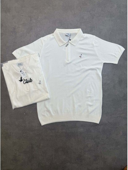 8687- BYMN Ekru Fermuarlı Triko Polo Yaka T-shirt