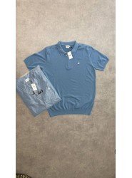 8690- BYMN Mavi Fermuarlı Triko Polo Yaka T-shirt