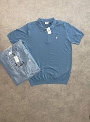 8690- BYMN Mavi Fermuarlı Triko Polo Yaka T-shirt