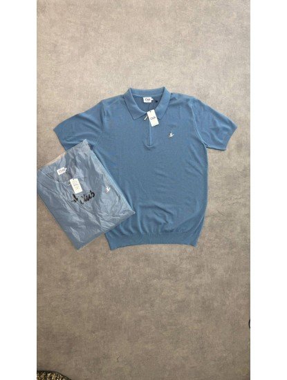 8690- BYMN Mavi Fermuarlı Triko Polo Yaka T-shirt