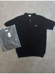 8691- BYMN Siyah Fermuarlı Triko Polo Yaka T-shirt