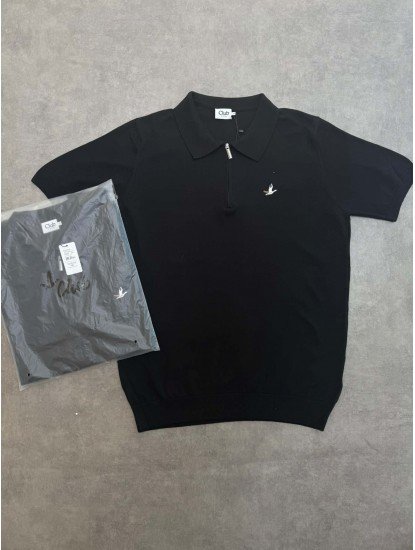 8691- BYMN Siyah Fermuarlı Triko Polo Yaka T-shirt