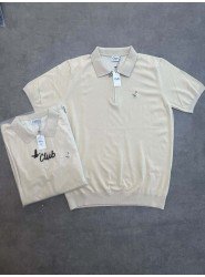 8692- BYMN Bej Fermuarlı Triko Polo Yaka T-shirt