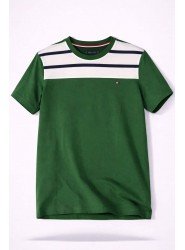 8697- TMY Yeşil-Lacivert Çizgili Bisiklet Yaka T-shirt