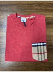 8700- BRBRRY Nar Çiçeği Cep Detaylı Bisiklet Yaka T-shirt