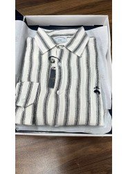8702- Brooks Brothers Regular Fit Ekru-Siyah Çizgili Müslin Gömlek